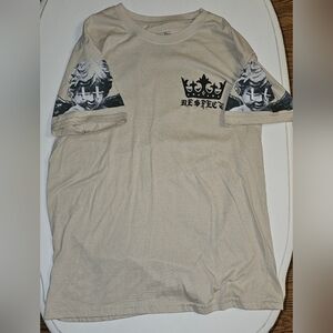 Sz L FRESH LAUNDRY Beige "RESPECT" Graphic T-Shirt with Angel Print